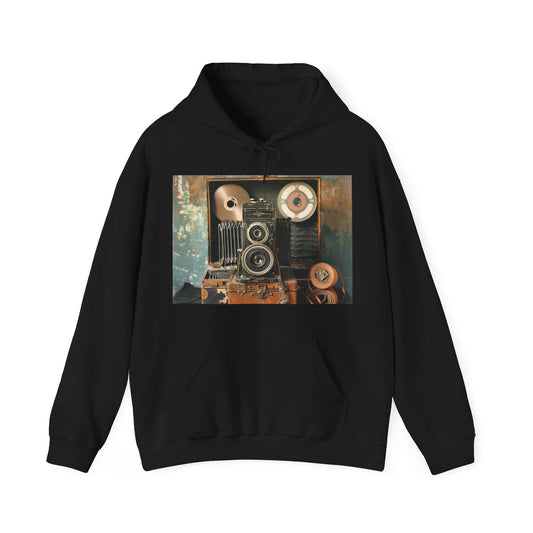 Retro Hoodies Old Record Player: Vintage Camera and Film Reel | Hoodies | DTG, Hoodies, Men's Clothing, Regular fit, Unisex, Women's Clothing | Prints with Passion