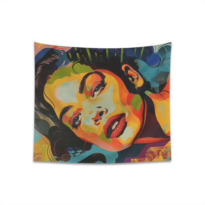 "Pop Art Persona Tapestry: Vibrant Colorful Portrait for Home Decor"