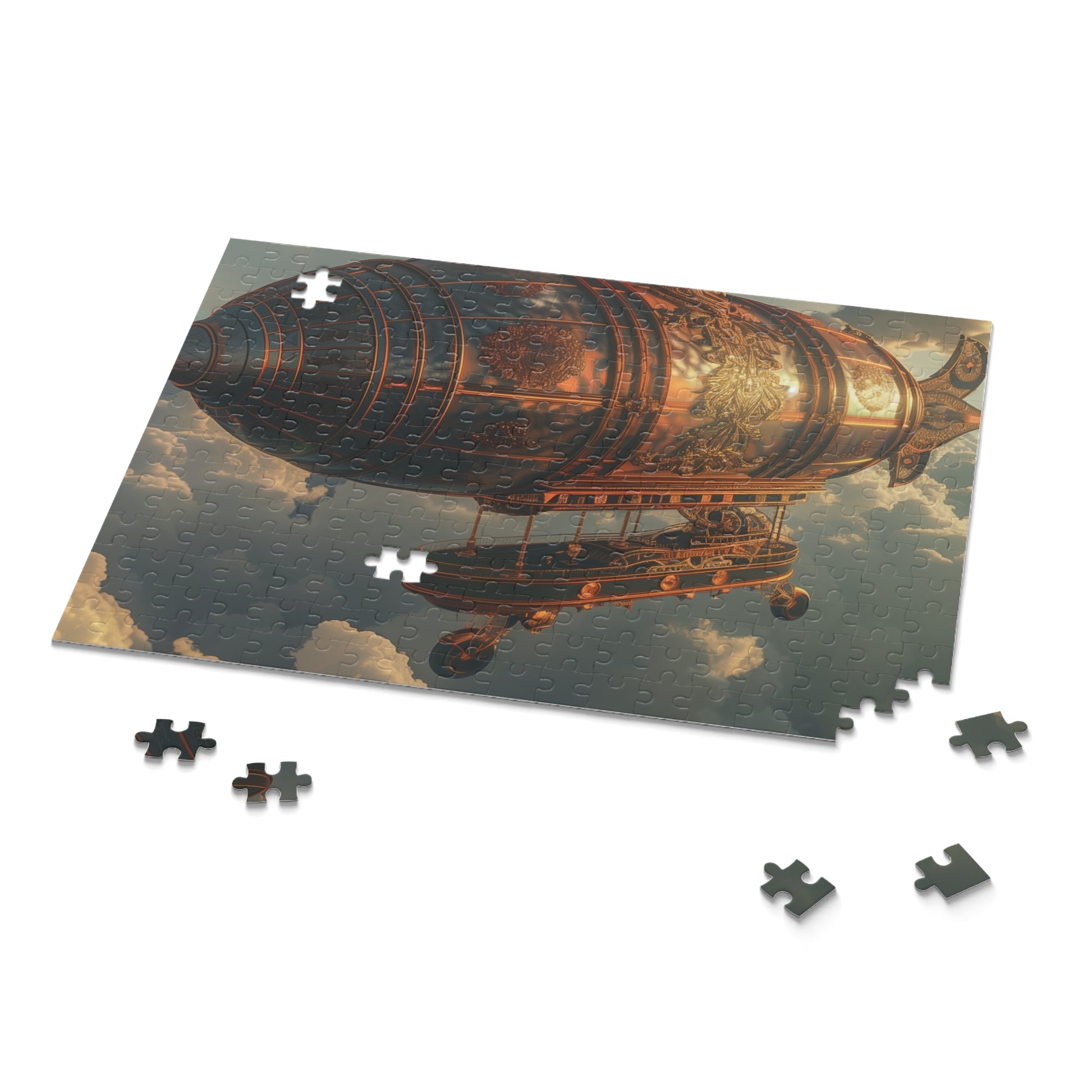 "Skybound Steampunk Airship Jigsaw Puzzle - Engaging brain teaser with vibrant colors and intricate details"