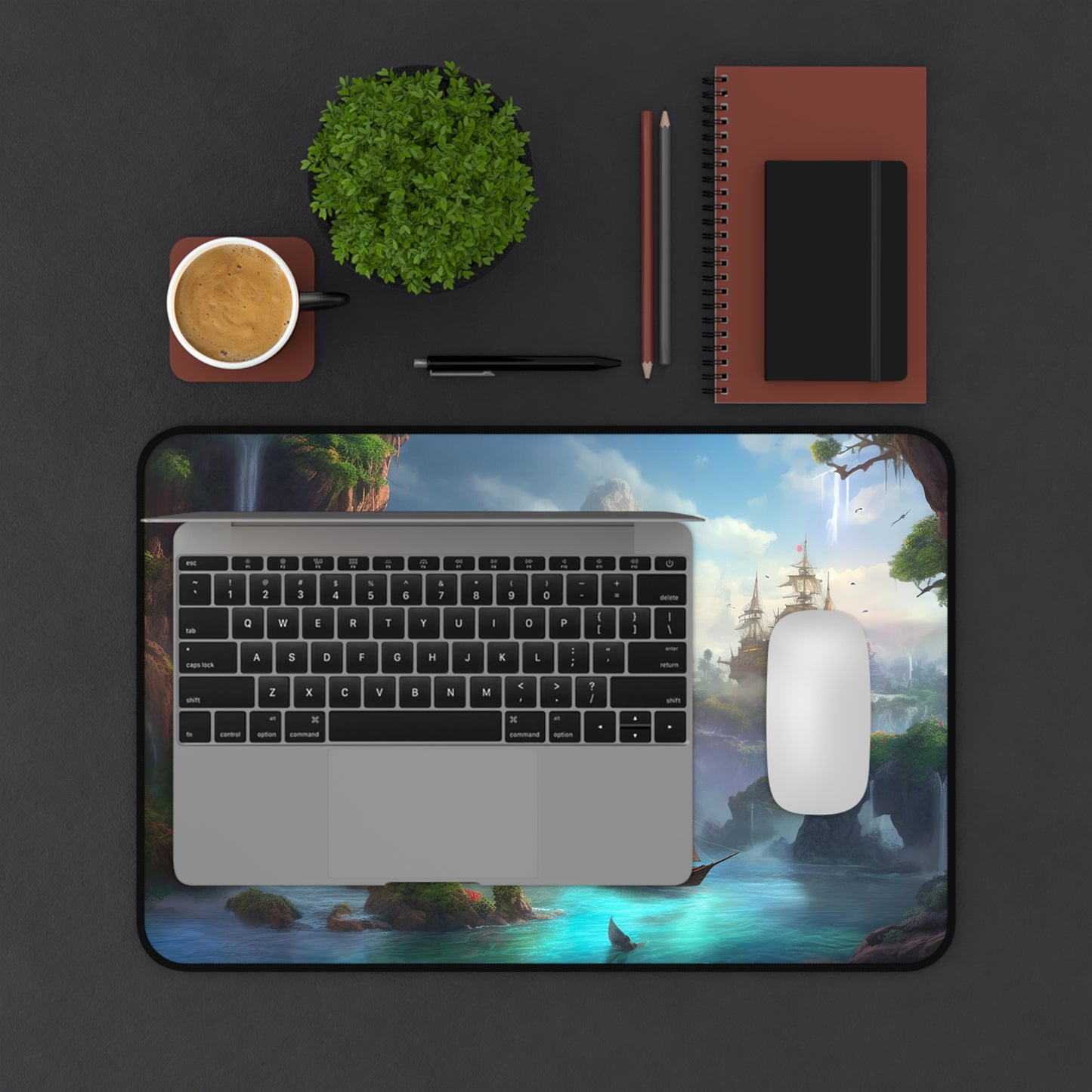 "Magical Neverland Desk Mat - Serene escape for workspace with whimsical design"