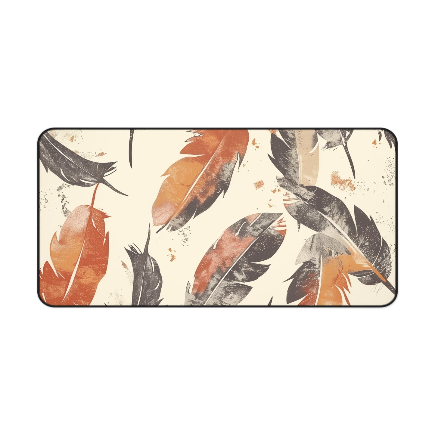 "Stylish Boho Feathers Desk Mat - Earthy tones, perfect for bohemian charm in your workspace"