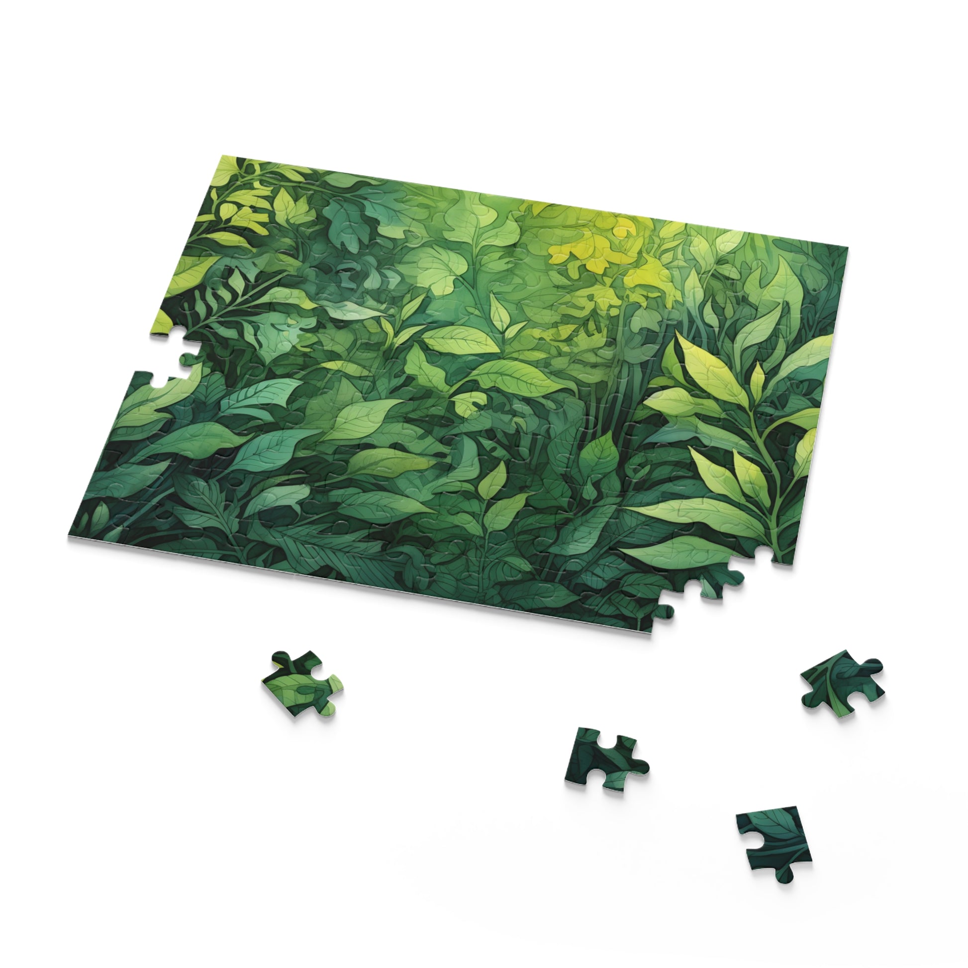 "Summer Foliage Wonderland Jigsaw Puzzle with Vibrant Watercolor Detail"