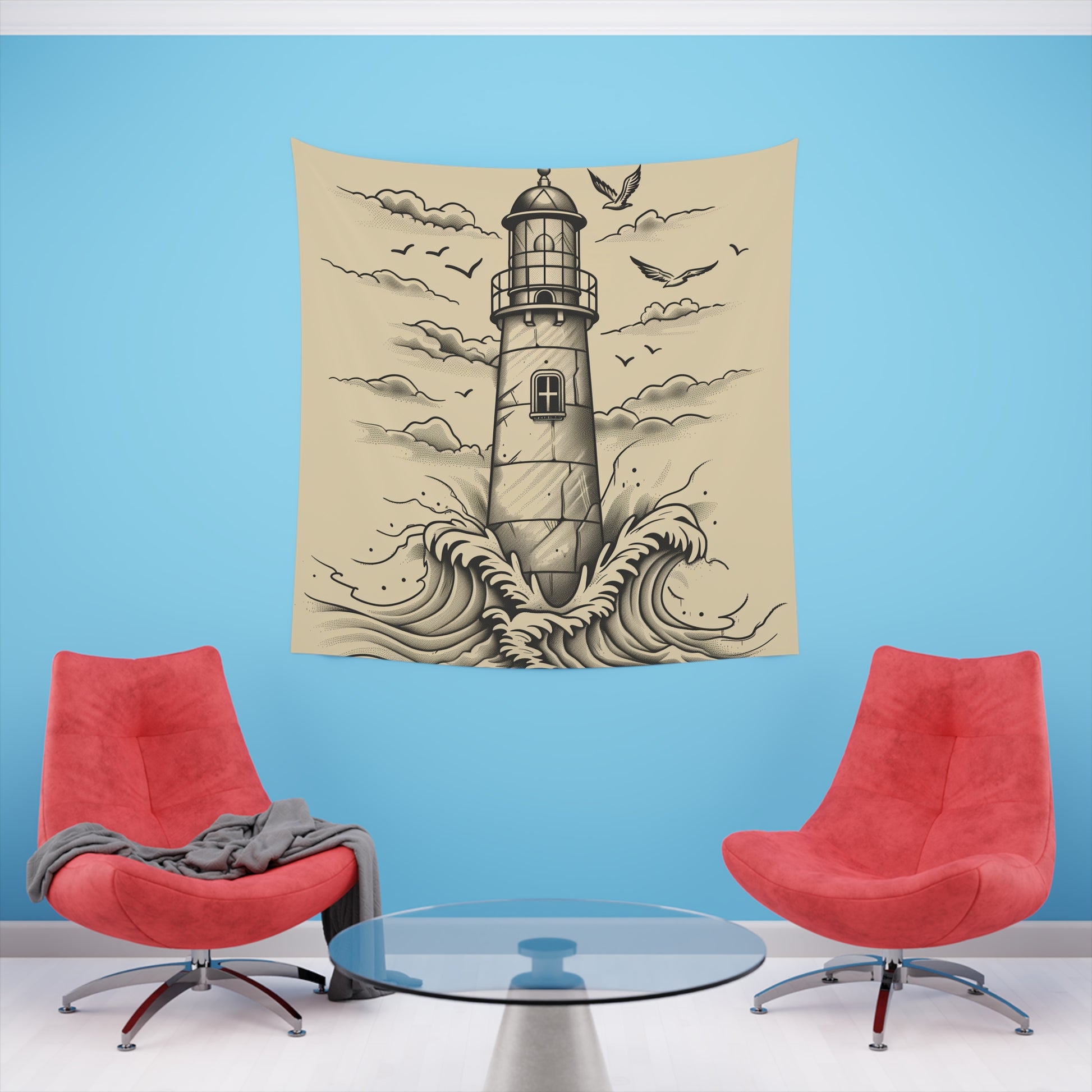 Beacon of Hope: A Lighthouse Tapestry | Wall Tapestry | All Over Print, AOP, Decor, Halloween, Home & Living, Home Decor, Indoor, Spring Essentials, Sublimation, Tapestry | Prints with Passion