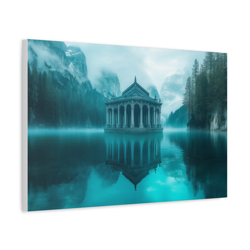 Glass Temple Submerged in Dream Lake (Edition II) — Canvas Wall Art — Side Profile & Stretched Corner Detail