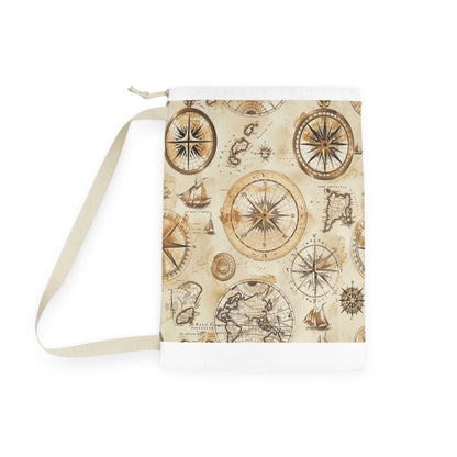 "Vintage Maps Print Laundry Bag - Detailed world map pattern, perfect for travel lovers"