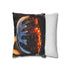 Mirror Helmet Reflecting City in Fire Double-Sided Square Cushion Cover