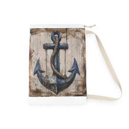 "Coastal Nautical Anchor Rope Laundry Bag - Sturdy design for easy transport on laundry day"