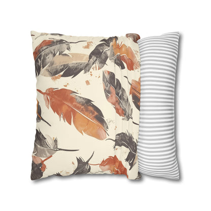 "Boho Feathers Pillow Case - Enchanting bohemian elegance with whimsical feather pattern in soft colors for bedroom decor"