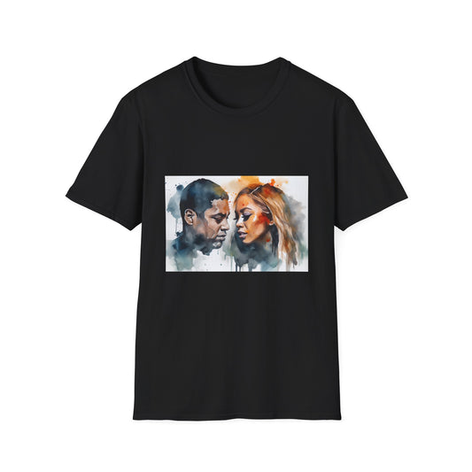 👑 Queen Bey & King Jay: A Watercolor Rhapsody of Love and Legacy | T-Shirt | Art, Beyonce, Fashion, Jay-Z, Music, Pop, Portrait, Romantic, Unique, Watercolor | Prints with Passion