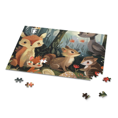 Charming Enchanted Forest Friends Jigsaw Puzzle - Adorable woodland creatures frolicking in their natural habitat. Perfect for nature lovers and puzzle enthusiasts.