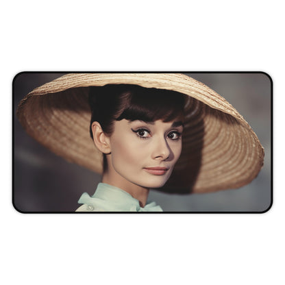 Vintage Audrey Hepburn Desk Mat - Elegant workspace accessory for chic office decor.