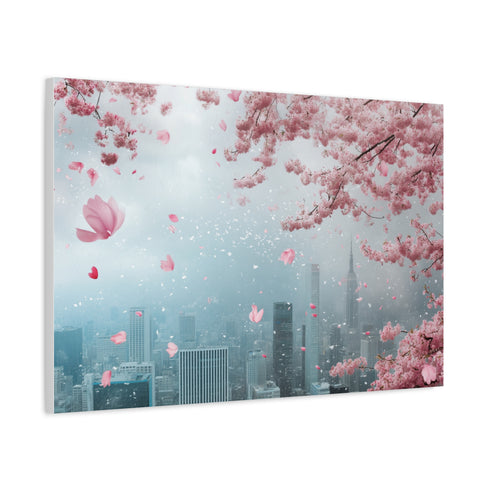Cherry Blossoms Raining over City Skyline — Canvas Wall Art — Product Detail View 6