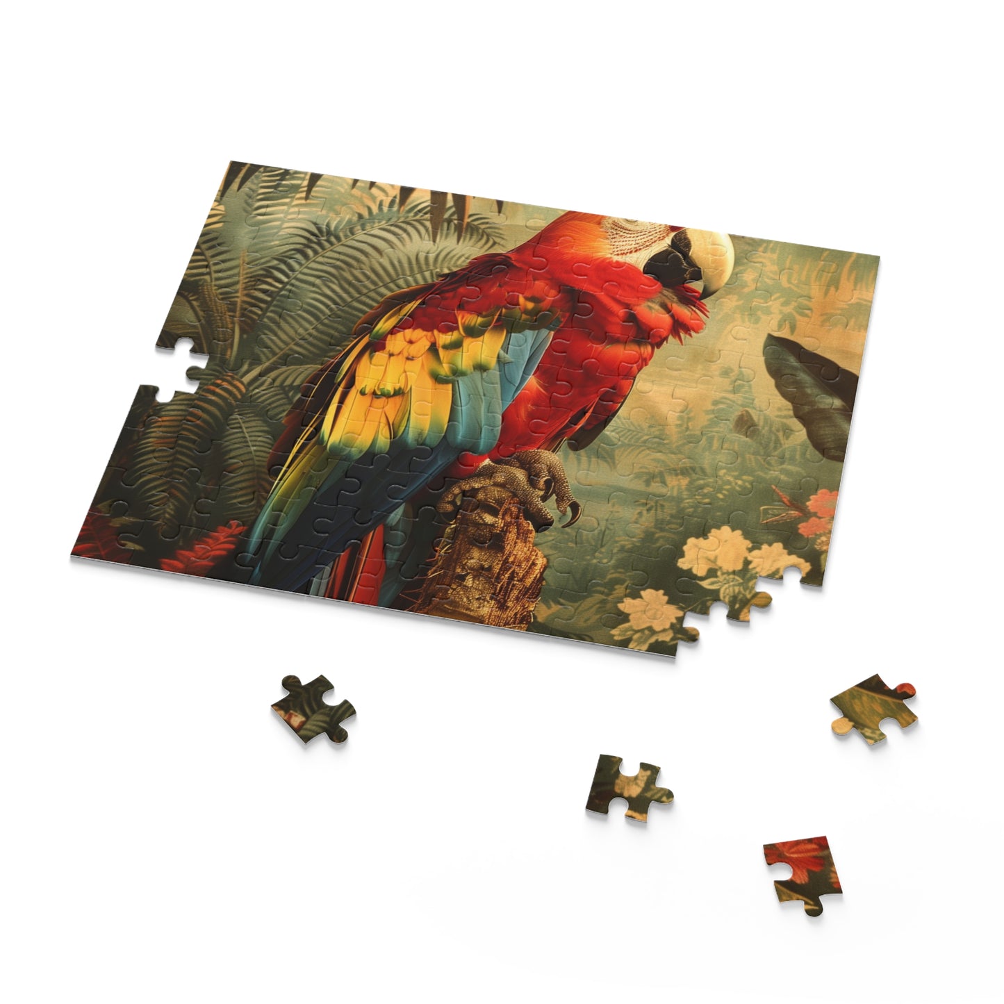 Colorful Parrot Paradise jigsaw puzzle with lush tropical setting, perfect for bird lovers and puzzle enthusiasts.