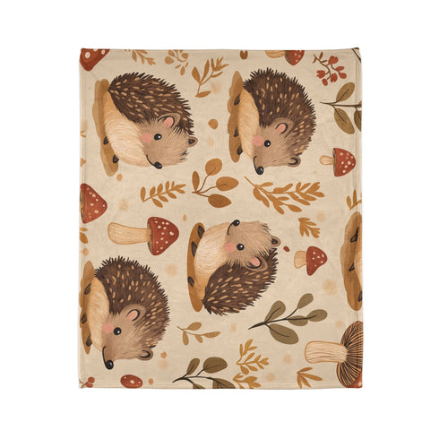 Woodland Hedgehogs & Toadstool Mushrooms Plush Fleece Throw Blanket - View 7 | Prints With Passion