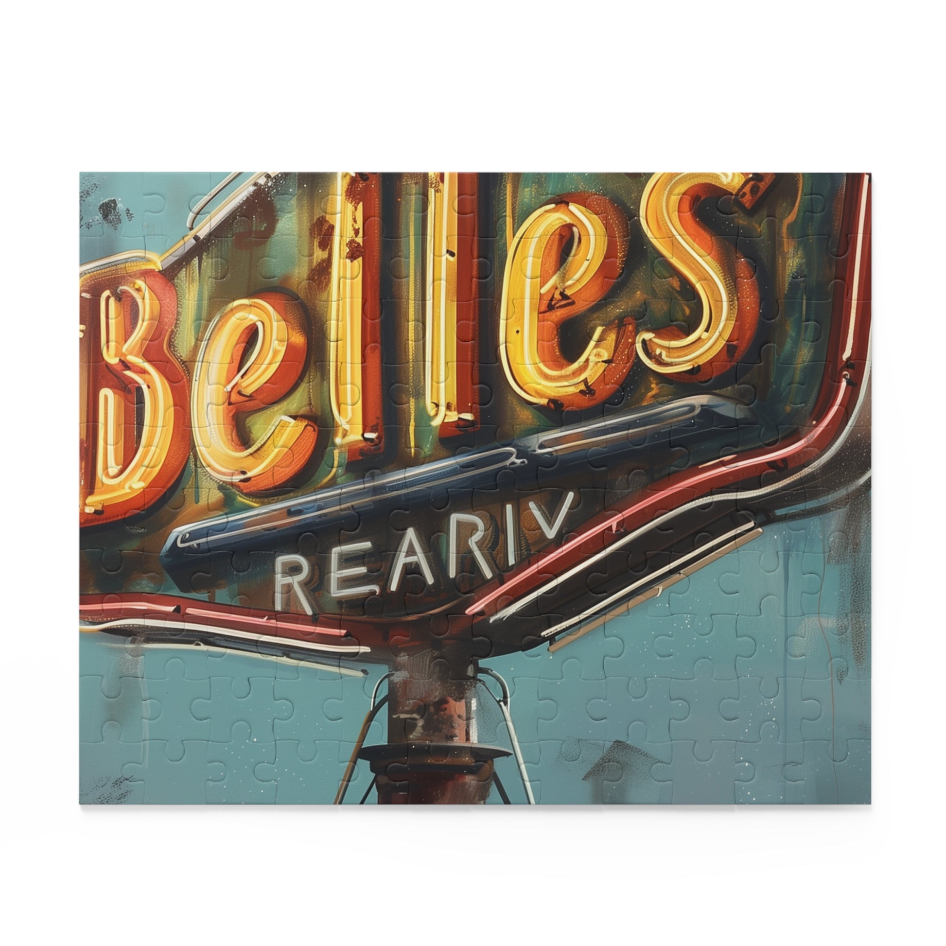 Vintage Diner Sign Jigsaw Puzzle - Retro nostalgia in puzzle form, perfect for vintage enthusiasts and puzzle lovers. Brighten up your space with this vibrant piece.