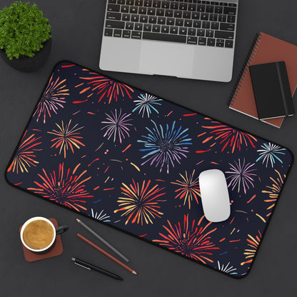 "Vibrant Fireworks Fiesta Desk Mat for Festive Workspace Decor and Protection"