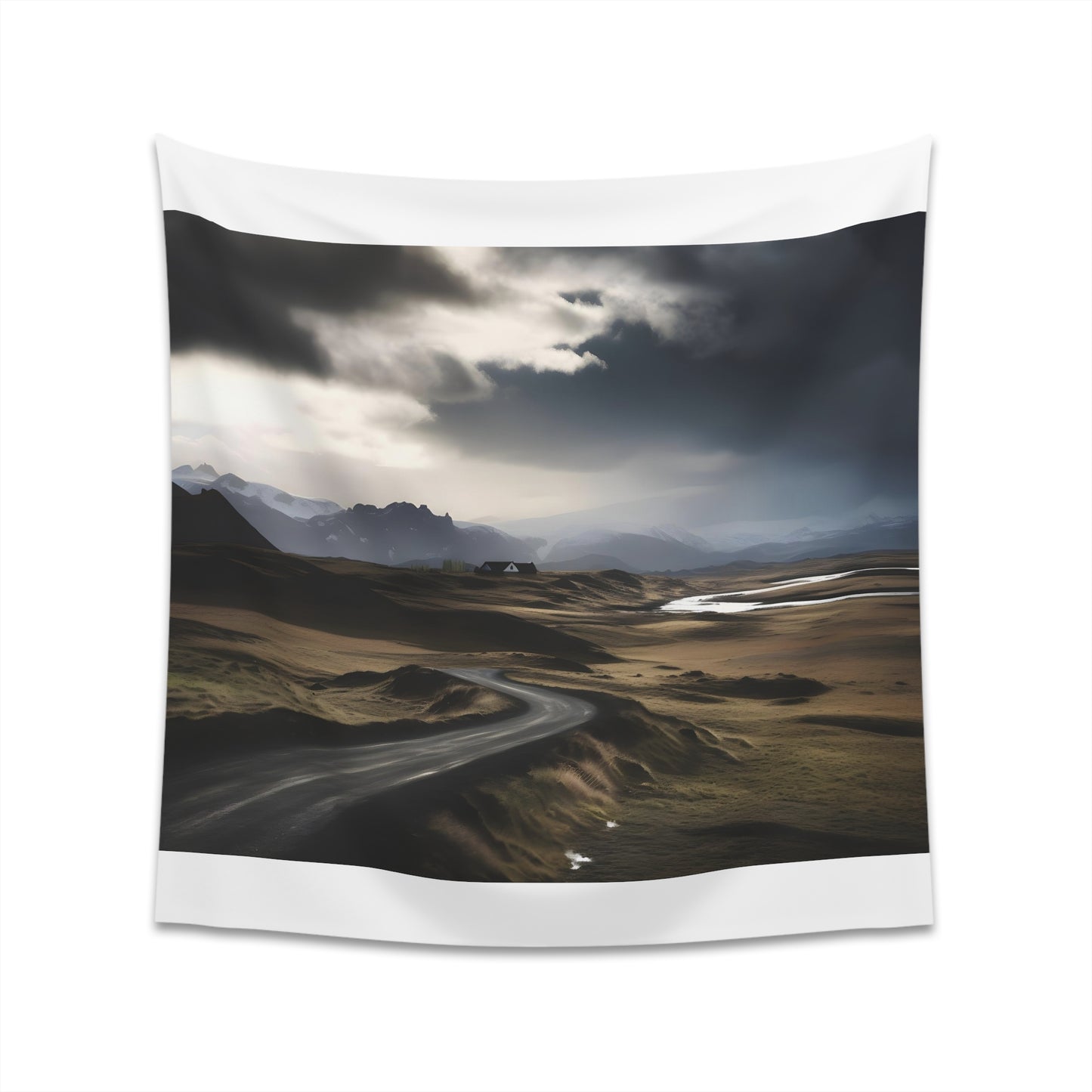 "Capture Iceland's Majesty with this Ring Road Tapestry, featuring cascading waterfalls and volcanic landscapes. Perfect decor for wanderlust inspiration. Made from high-quality material. Great gift idea. Available in 34"x40" and 57"x57" sizes. Shop now at BenCPrints."