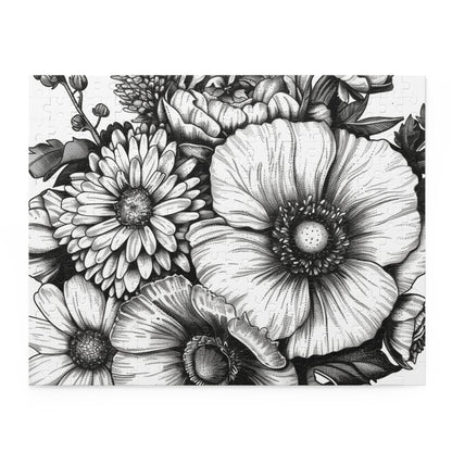 "Floral Bliss Jigsaw Puzzle - Hand-drawn flower garden with vibrant colors for a relaxing experience"