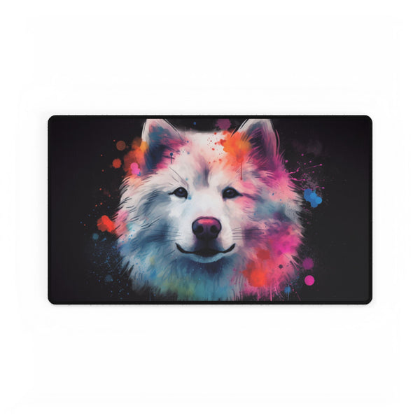 Cute Samoyed puppy illustrated XL desk mat and extended mouse pad with anti-fray edges