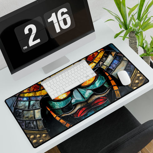 Stained Glass Samurai Mask — XL & XXL Desk Mat — 3mm Non-Slip Natural Rubber Base Detail