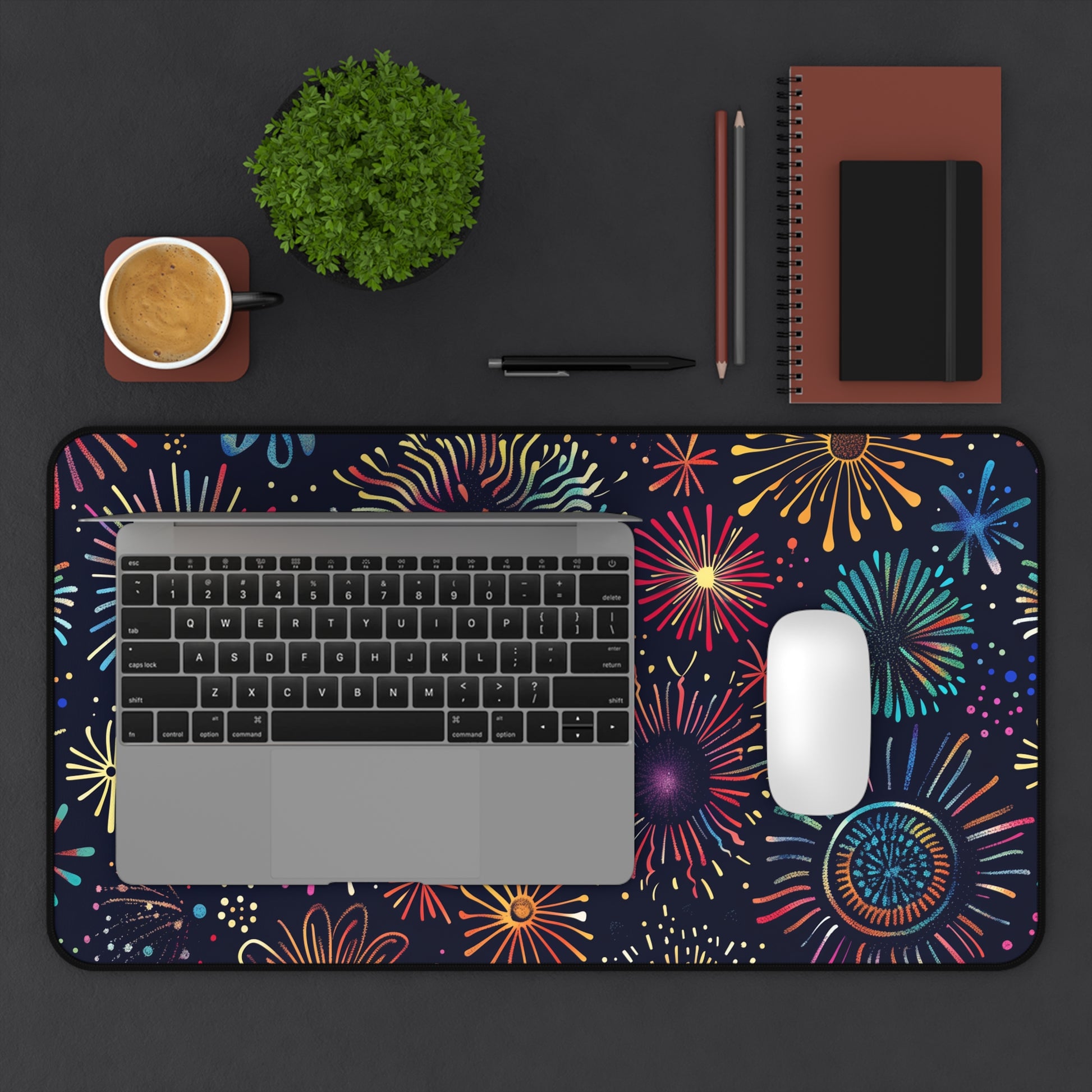 "Colorful Fireworks Festive Desk Mat for Vibrant Workspace Decor"