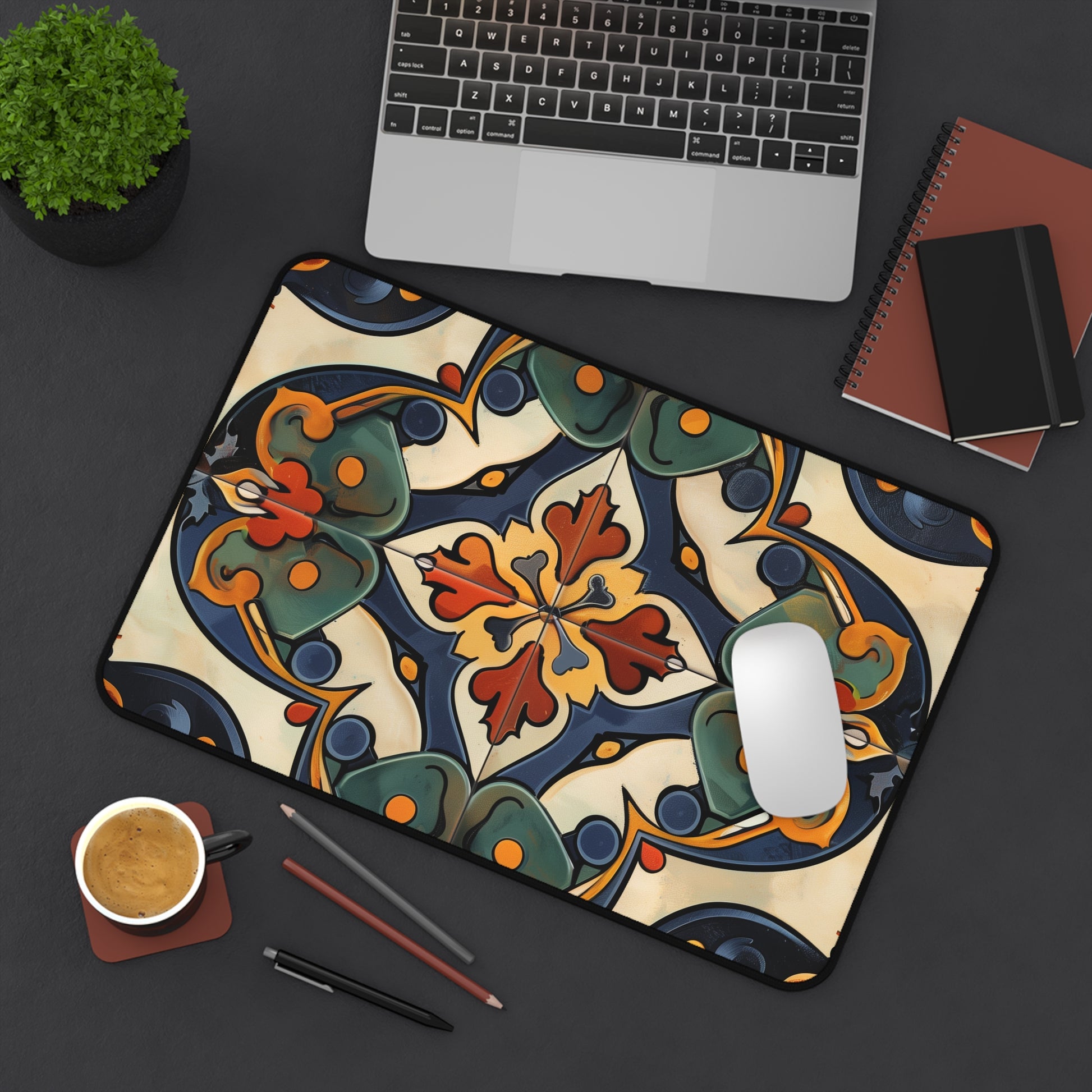 "Enhance your desk with the Artisan Tiles desk mat, featuring a stylish tile-inspired design for sophistication and protection"