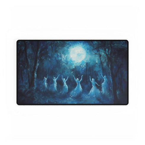 Forest Spirits Dancing in Moonlight — XL & XXL Desk Mat — Gaming & Workspace Desk Setup View