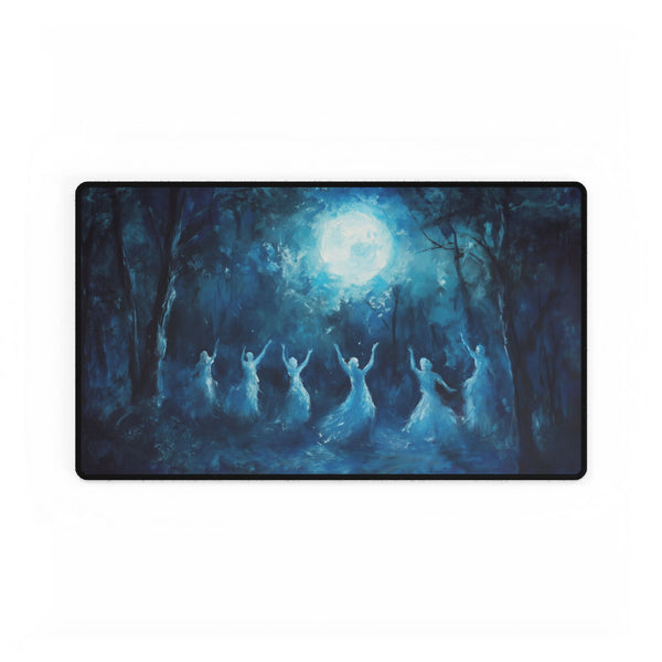 Forest Spirits Dancing in Moonlight — XL & XXL Desk Mat — Gaming & Workspace Desk Setup View