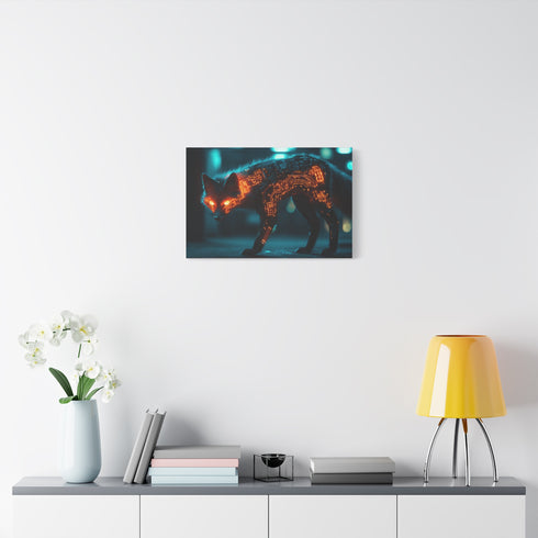 Cyber Fox with Glowing Circuitry — Canvas Wall Art — Kiln-Dried Pine Frame & Ready-to-Hang Back View