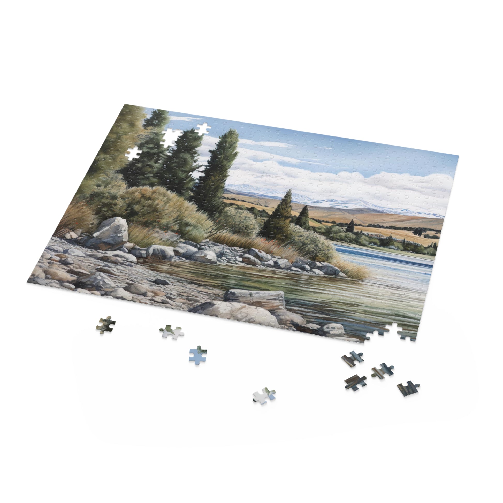 "New Zealand Lake Jigsaw Puzzle - Tranquil lake, lush forests, towering mountains - piece together stunning beauty"