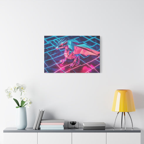 Origami Dragon over a Neon Grid — Canvas Wall Art — Product Detail View 7