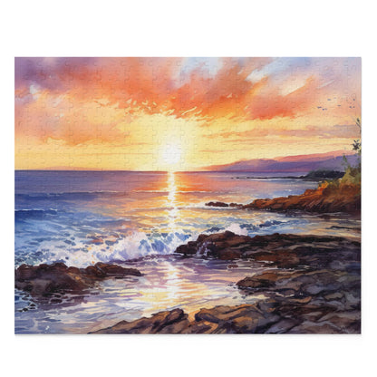 "Sunrise Beach Jigsaw Puzzle - Piece Together Tranquil Ocean Sunrise Scene for Relaxation"