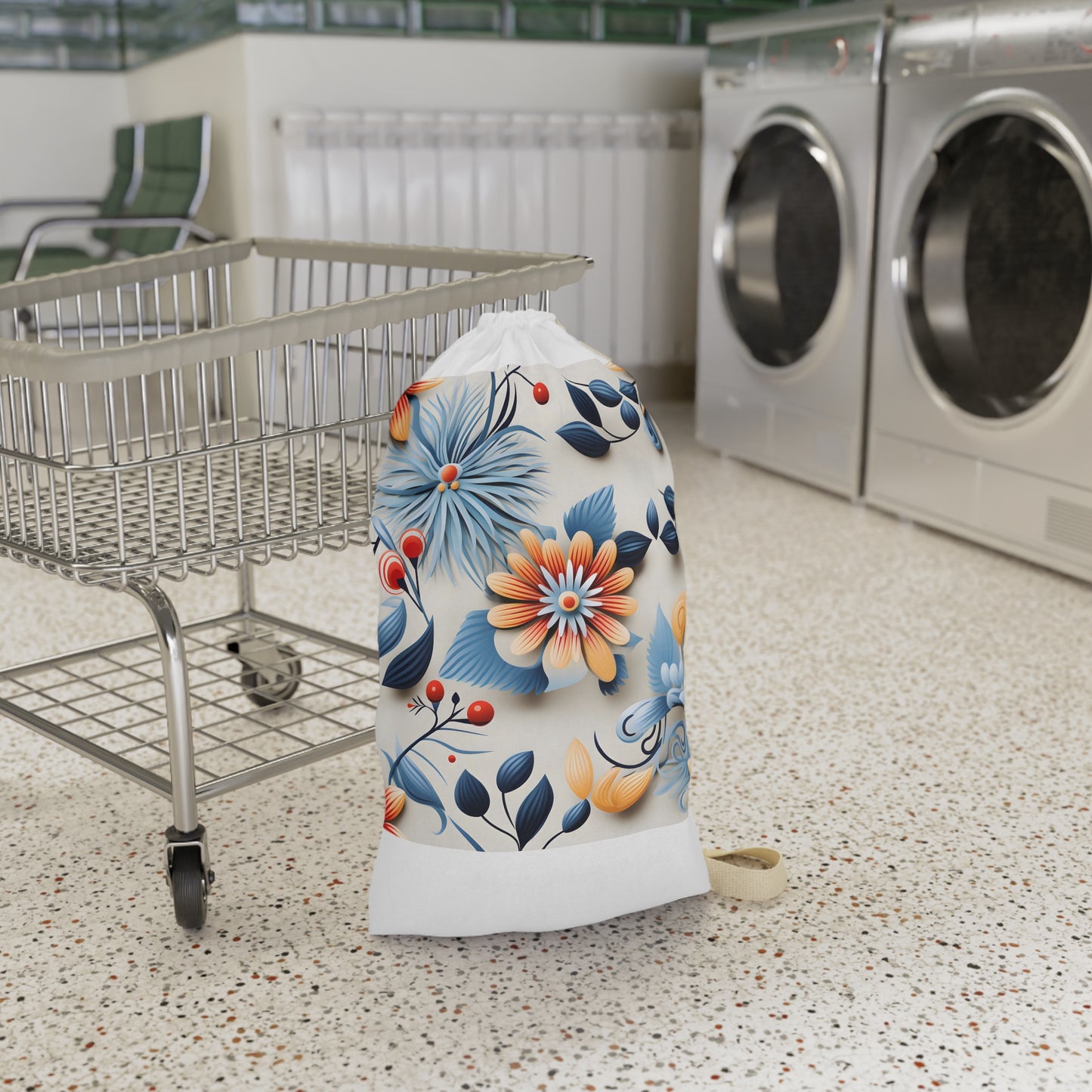 "Floral Pattern Laundry Bag - Stylish laundry transport with durable material and vibrant design"