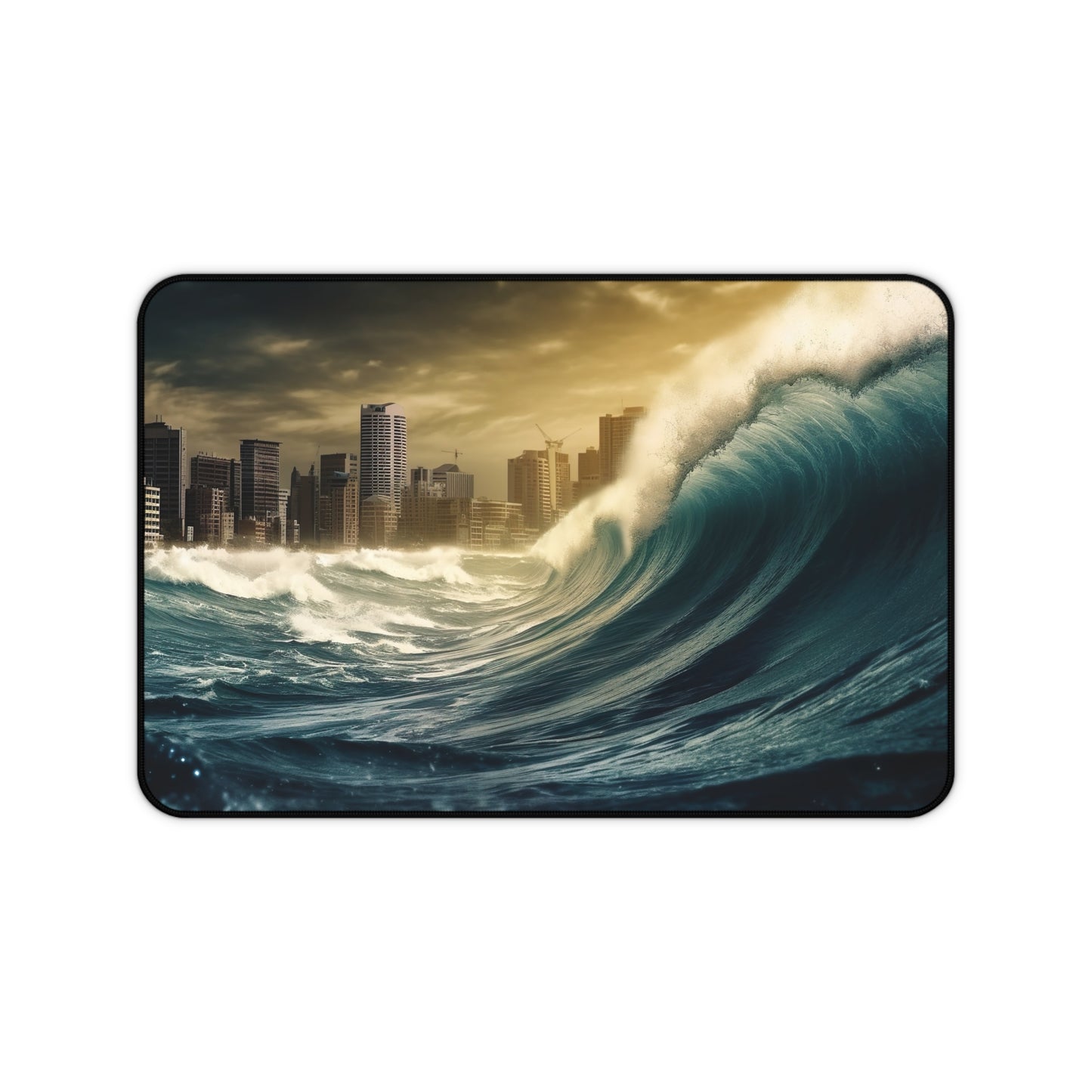 "Stunning Tsunami Wave Desk Protector - Bring nature to your workspace with powerful image of crashing waves on shore"