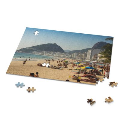 "Rio Beach jigsaw puzzle featuring vibrant beach scene with Sugarloaf Mountain, perfect for puzzle enthusiasts"