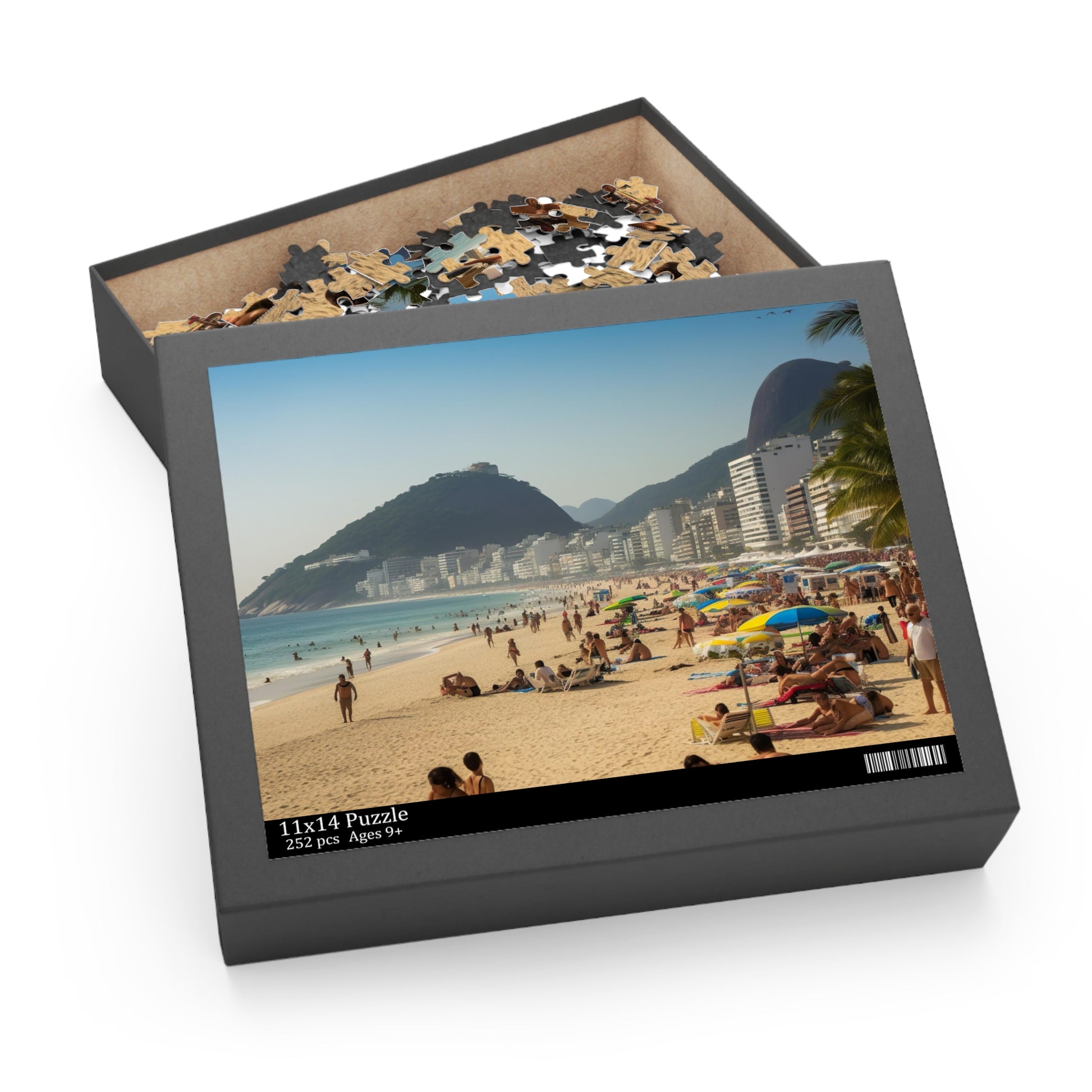 "Rio Beach Jigsaw Puzzle - Discover Rio de Janeiro's beauty with vibrant beach scene and Sugarloaf Mountain"