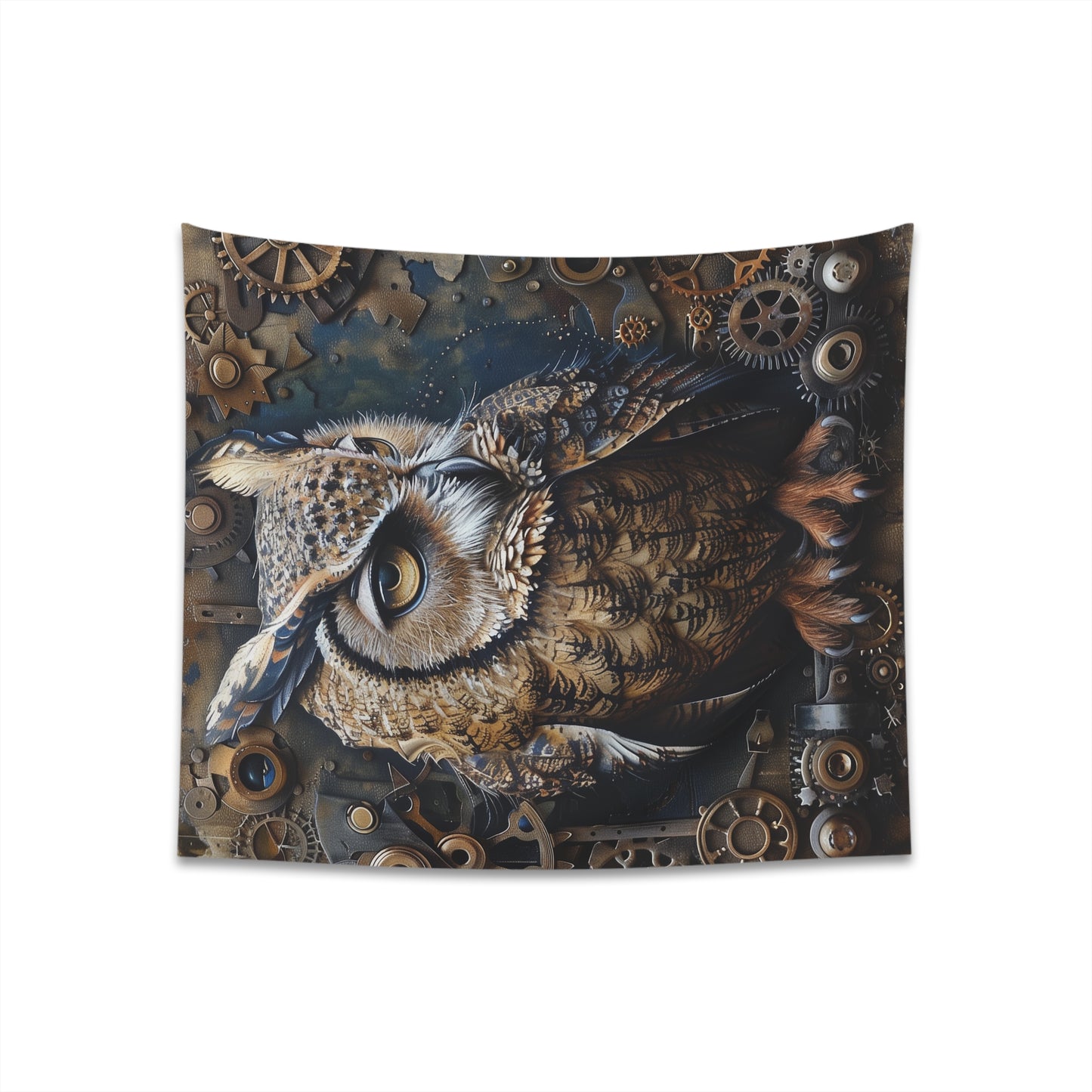 "Steampunk Owl Tapestry: Vintage Industrial Charm for All Seasons - 34" x 40" or 57" x 57" Sizes Available"