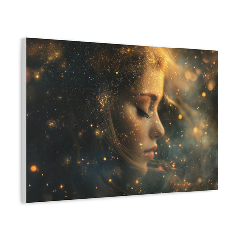 Celestial Goddess Surrounded by Stars — Canvas Wall Art — Side Profile & Stretched Corner Detail