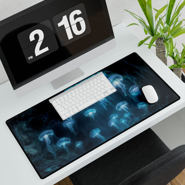 Bioluminescent Jellyfish Crystal Cave Gaming XXL Extended Desk Mat - Product in Use Lifestyle View | Prints With Passion