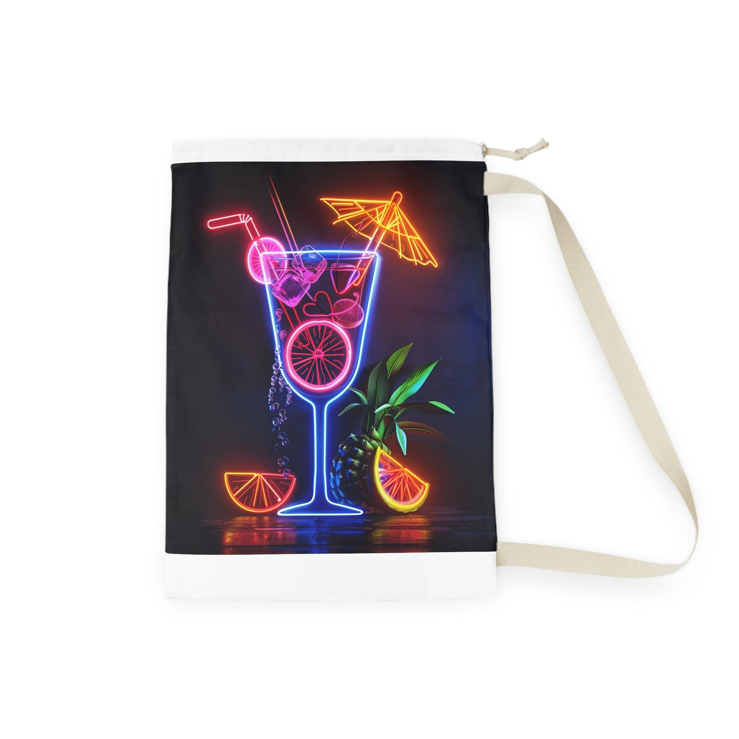 "Colorful Tropical Cocktail Neon Laundry Bag - Stay organized in style with this fun accessory for your laundry routine"