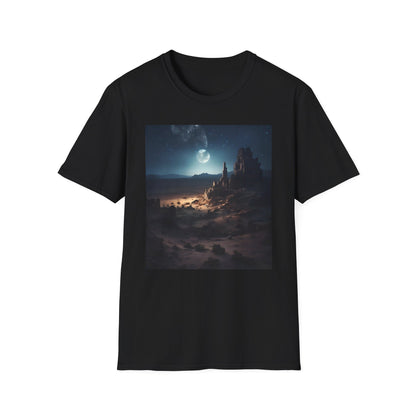 Whispers of Lost Civilizations | T-Shirt | Cosmos, Desert, Dreamy, Galaxy, Landscape, Moonlit, Mysterious, Nightsky, Ruins, Stars | Prints with Passion