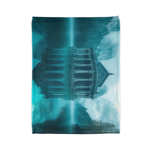 Glass Temple Submerged in Dream Lake Plush Fleece Throw Blanket