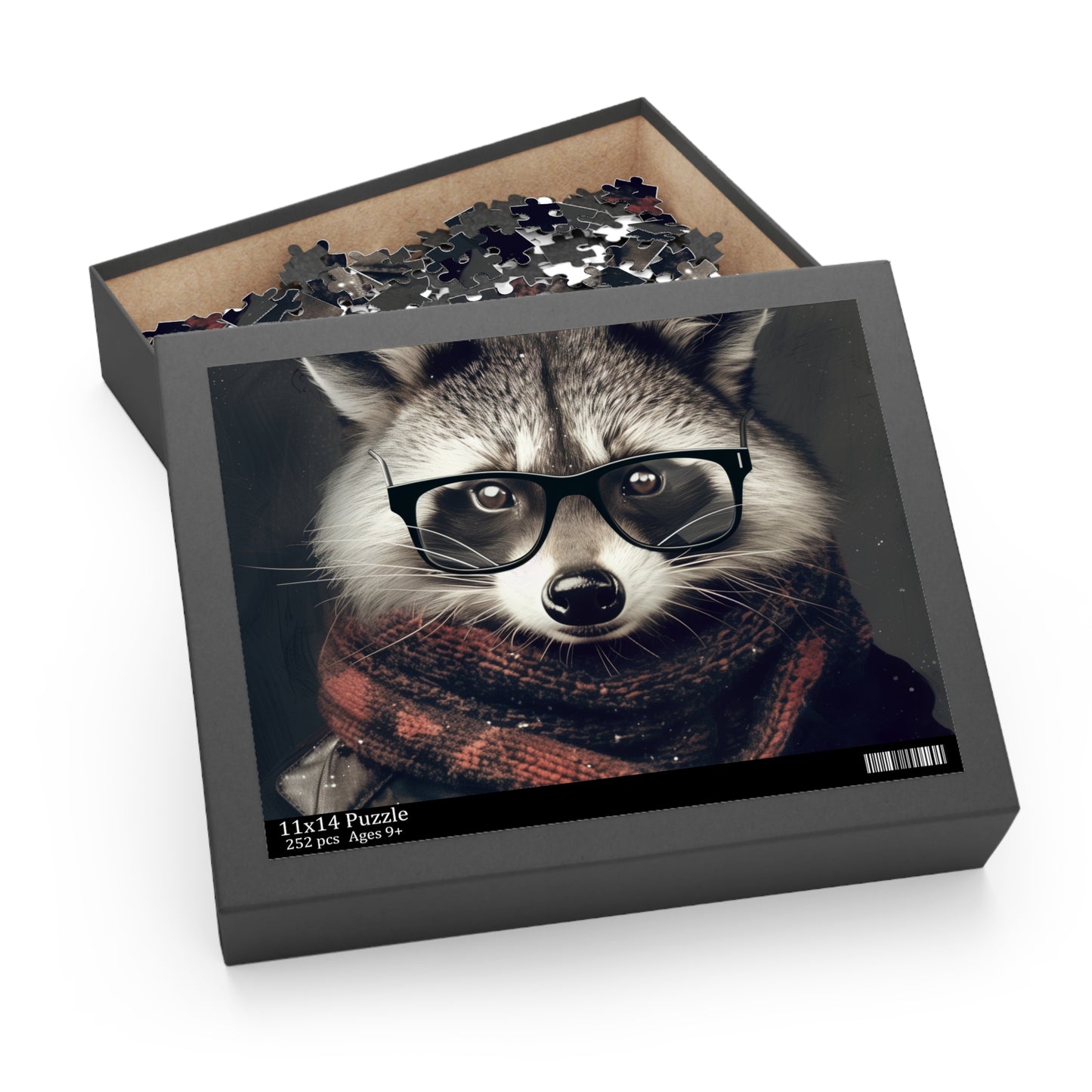 Trendy Raccoon Hipster Glasses Puzzle - Stylish and whimsical jigsaw for puzzle lovers