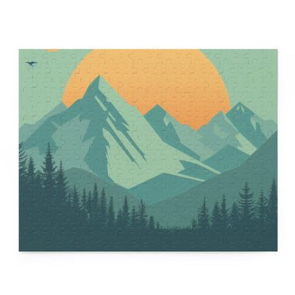 "Mountain Bliss jigsaw puzzle with minimalist landscape scene for a peaceful escape"