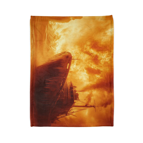 Frozen Ship Adrift in Firestorm Plush Fleece Throw Blanket