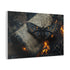 Lava Moth Resting on Burning Scroll — Canvas Wall Art — Side Profile & Stretched Corner Detail