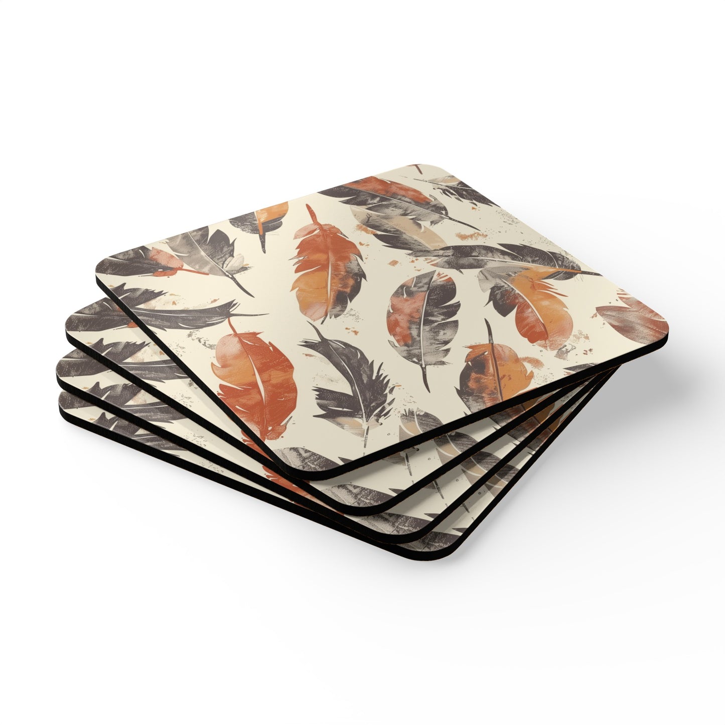 Boho Feathers Cork Coaster Set