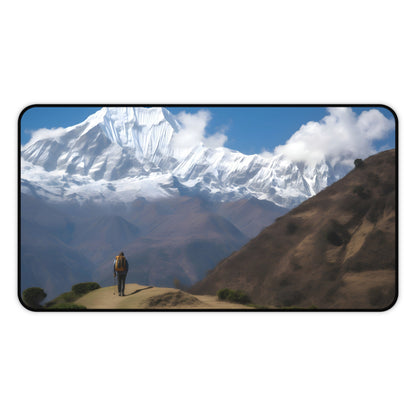 "Annapurna Trek Desk Mat, immerse in Nepal's beauty with stunning landscapes and vibrant colors"