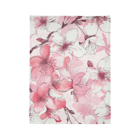 Pink & White Cherry Blossom Seamless Plush Fleece Throw Blanket - View 10 | Prints With Passion