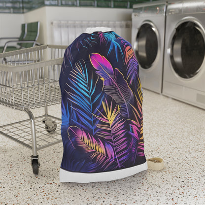 Neon Tropical Paradise Laundry Bag - Colorful palm leaves design, trendy and functional for stylish laundry organization.